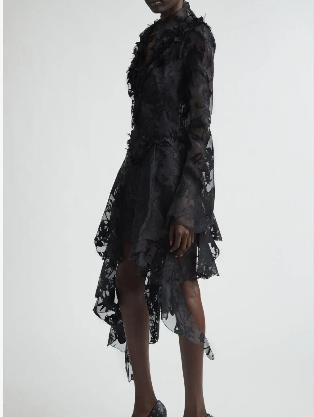 Alexander MCQUEEN Black Long Sleeve Devore Lace Asymetrical Dress NWT Size US 10 - Picture 2 of 11